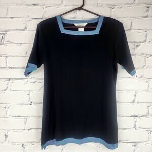 Misook Top Womens S Black Blue Corpcore Mature Classic Office Professional Work